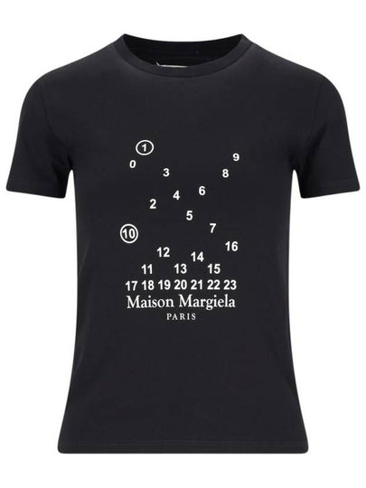 Women's Number Logo Cotton Short Sleeve T-Shirt Black - MAISON MARGIELA - BALAAN 2