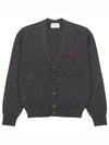 Red Heart Logo Merino Wool Cardigan Heather Grey - AMI - BALAAN 2