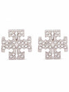 Crystal Logo Stud Earrings Silver - TORY BURCH - BALAAN 1