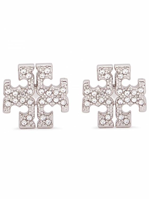 Crystal Logo Stud Earrings Silver - TORY BURCH - BALAAN 1