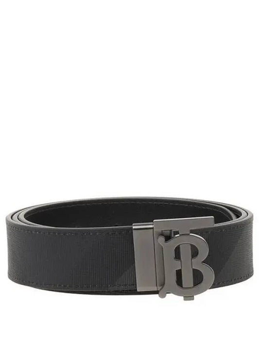 Men's Check Reversible Leather Belt Charcoal Graphite - BURBERRY - BALAAN 2