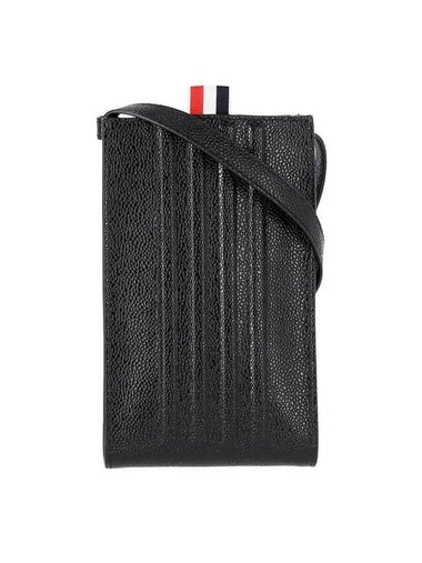 4 Bar Pebble Grain Leather Phone Holder Cross Bag Black - THOM BROWNE - BALAAN 1