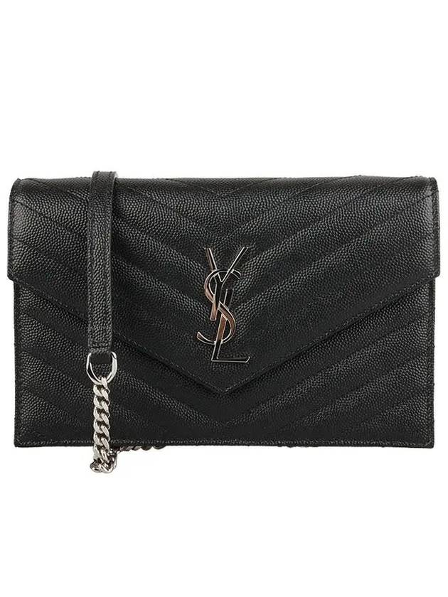 Cassandre Envelope Chain Shoulder Bag In Grain De Poudre Leather Noir - SAINT LAURENT - BALAAN 2