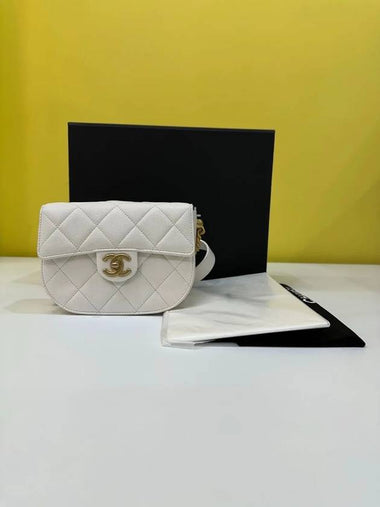 Caviar Mini Messenger Bag White Gold Shoulder Cross AS2484 - CHANEL - BALAAN 1