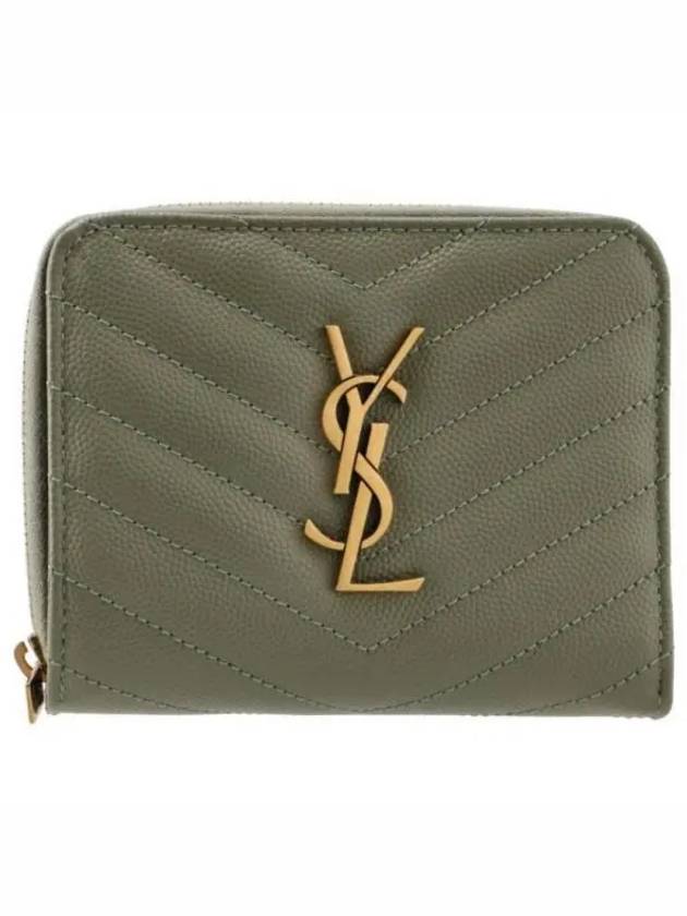 Monogram Compact Zipper Half Wallet Green - SAINT LAURENT - BALAAN 2