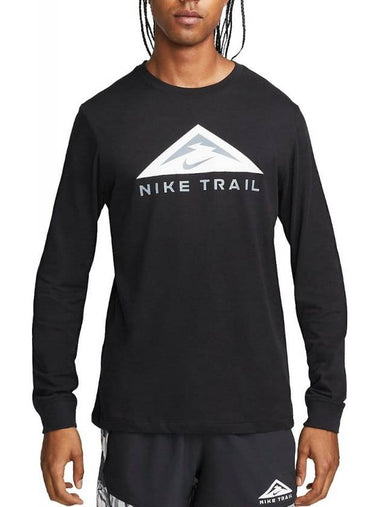 Men's Dri Fit Trail Running Crew Long-Sleeve T-shirt Black - NIKE - BALAAN 1