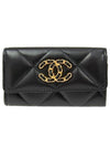 Nineteen Gold CC Logo Lambskin Flap Card Wallet Black - CHANEL - BALAAN 1