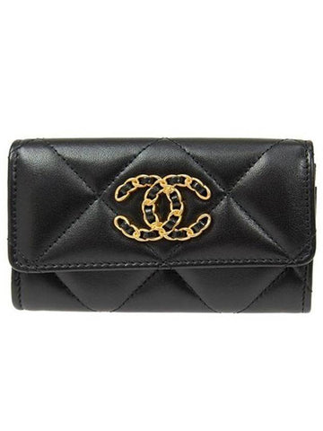 Nineteen Gold CC Logo Lambskin Flap Card Wallet Black - CHANEL - BALAAN 1