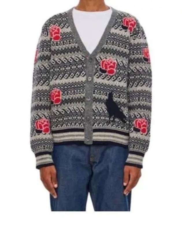 V Neck Rose Raven Wool Mohair Cardigan - THOM BROWNE - BALAAN 2