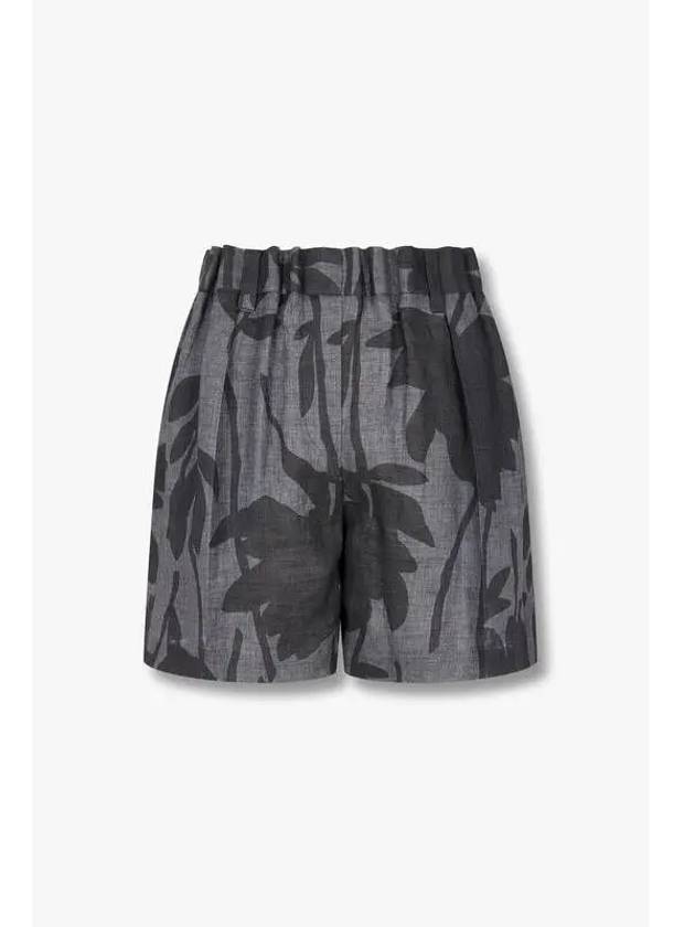 Women s Flower Print Linen Shorts Charcoal Gray - BRUNELLO CUCINELLI - BALAAN 1