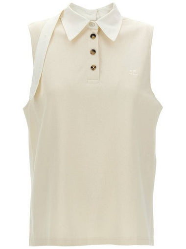 Back button tab cotton PK shirt natural - COURREGES - BALAAN 1