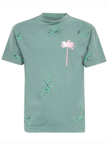 Logo Print Short Sleeve T Shirt Green Pink PMAA001S23JER0105530 - PALM ANGELS - BALAAN 1