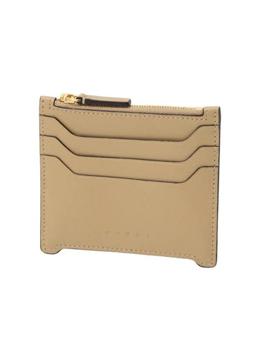 Zipper Leather Card Wallet Beige - MARNI - BALAAN 1