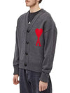 Big Heart Logo Wool Cardigan Grey - AMI - BALAAN 3