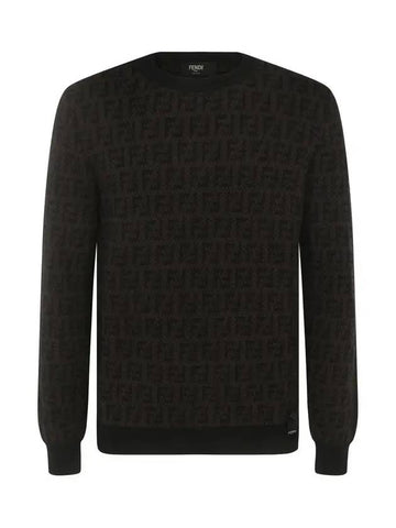 FF Logo Printed Wool Knit Top Black - FENDI - BALAAN 1