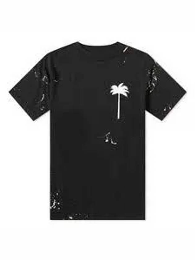 Palm Tree Painted Cotton Short Sleeve T-Shirt Black - PALM ANGELS - BALAAN 2