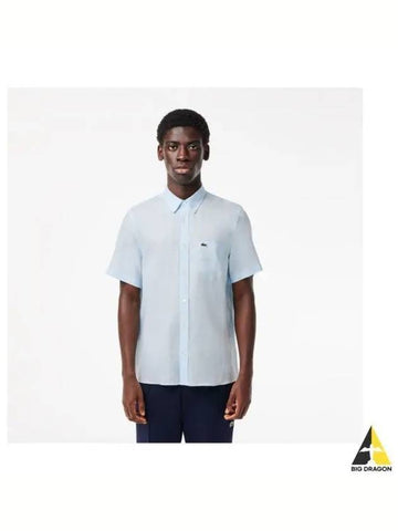 Men s Linen Short Sleeve Shirt Sky Blue - LACOSTE - BALAAN 1