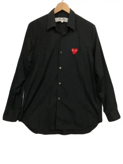 Men's Red Heart Logo Print Long Sleeve Shirt Black - COMME DES GARCONS - BALAAN 2