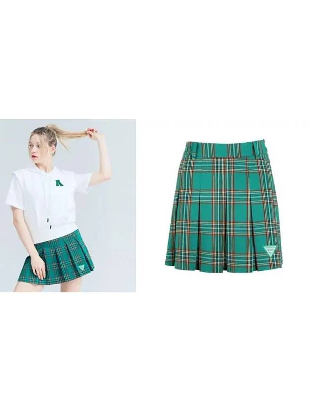 Golf Tennis Women s Check Pleated Skirt Green - AVAVE - BALAAN 3