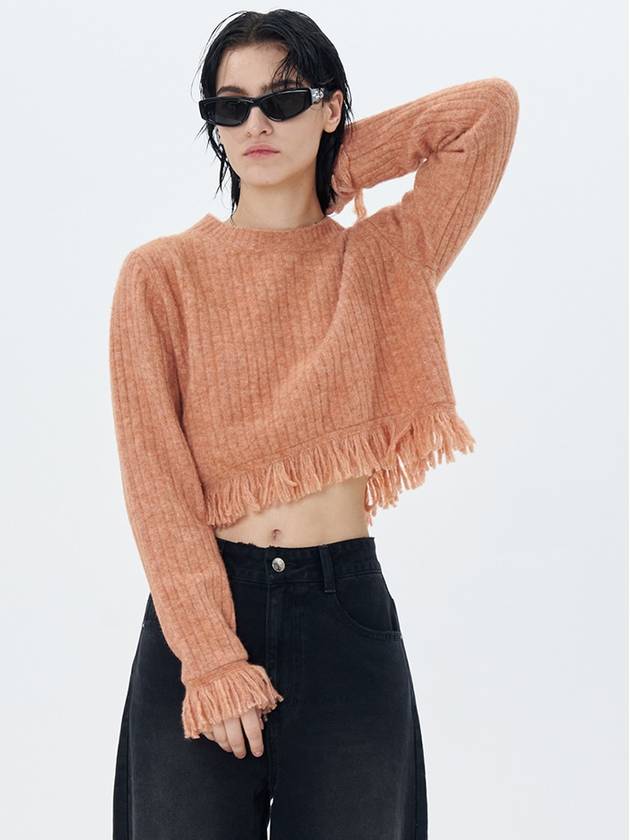 RIBBED KNIT FRINGED PULLOVER CORAL - ETCH - BALAAN 4