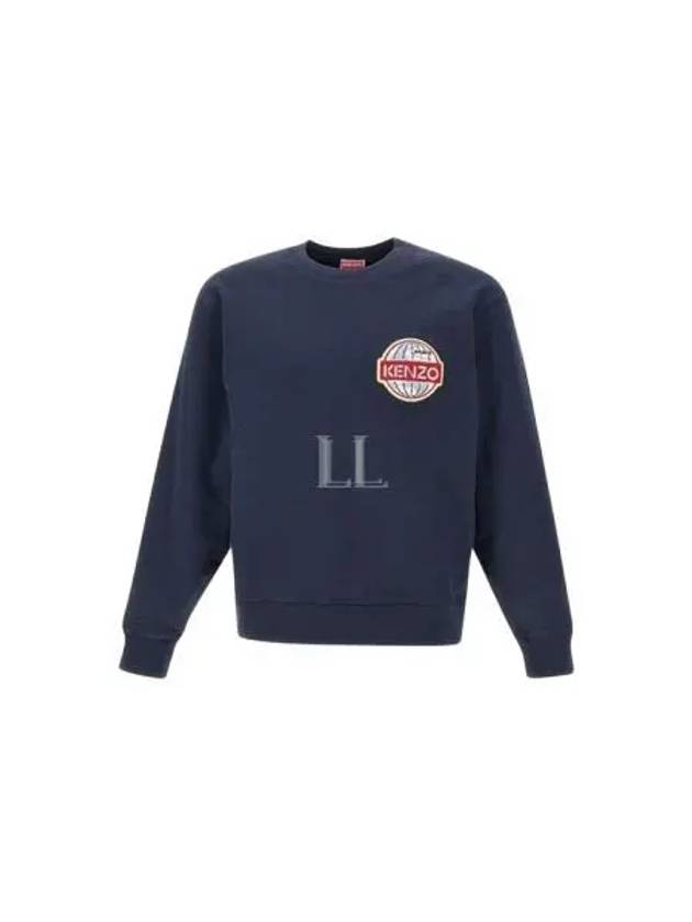 Men's Travel Logo Patch Cotton Sweatshirt Navy - KENZO - BALAAN 2