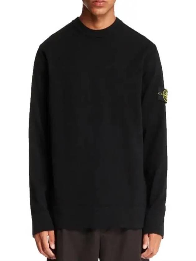 Compass Badge Crewneck Virgin Wool Knit Top Black - STONE ISLAND - BALAAN 5