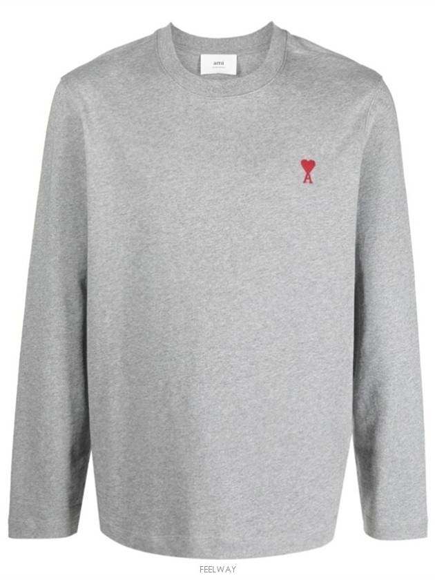 Chain Stitch Heart Logo Long Sleeve T-Shirt Grey - AMI - BALAAN 5