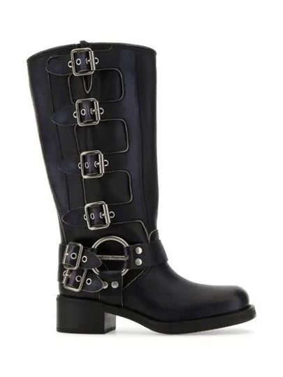 Buckle Detail Leather Long Boots Black - MIU MIU - BALAAN 2