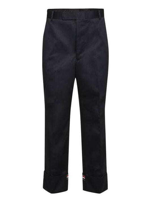 Men's Turn-up Twirled Straight Pants Black - THOM BROWNE - BALAAN.