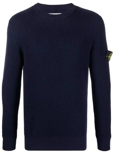 Wappen Patch Crew Neck Ribbed Wool Knit Top Navy - STONE ISLAND - BALAAN 2