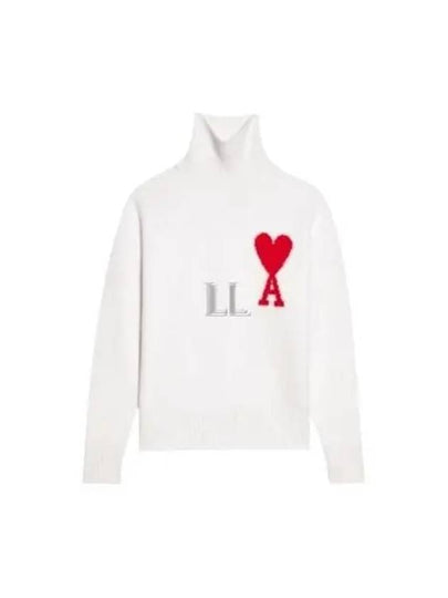 Heart Logo Knit Turtleneck White - AMI - BALAAN 2