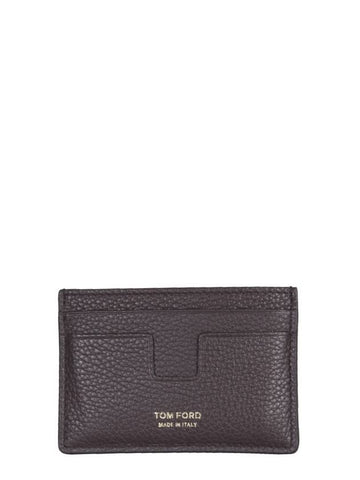 Classic T Line Gold Logo Card Wallet Brown - TOM FORD - BALAAN 1