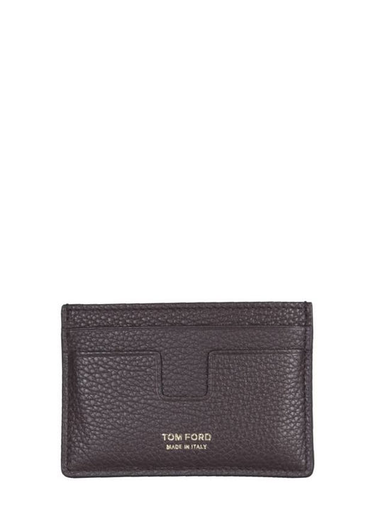 Classic T Line Gold Logo Card Wallet Brown - TOM FORD - BALAAN 1