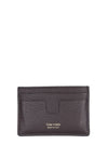 Classic T Line Gold Logo Card Wallet Brown - TOM FORD - BALAAN 1