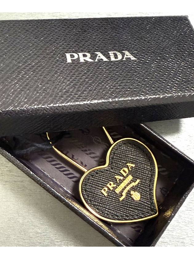 Heart Saffiano Leather Key Holder Black - PRADA - BALAAN 5