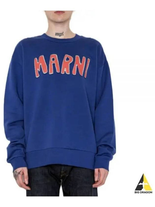 Logo Boat Neck Sweatshirt Blue - MARNI - BALAAN 2