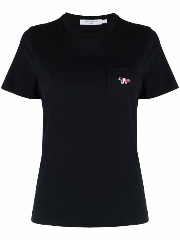 Tricolor Fox Patch Classic Pocket Short Sleeve T-Shirt Black - MAISON KITSUNE - BALAAN 3