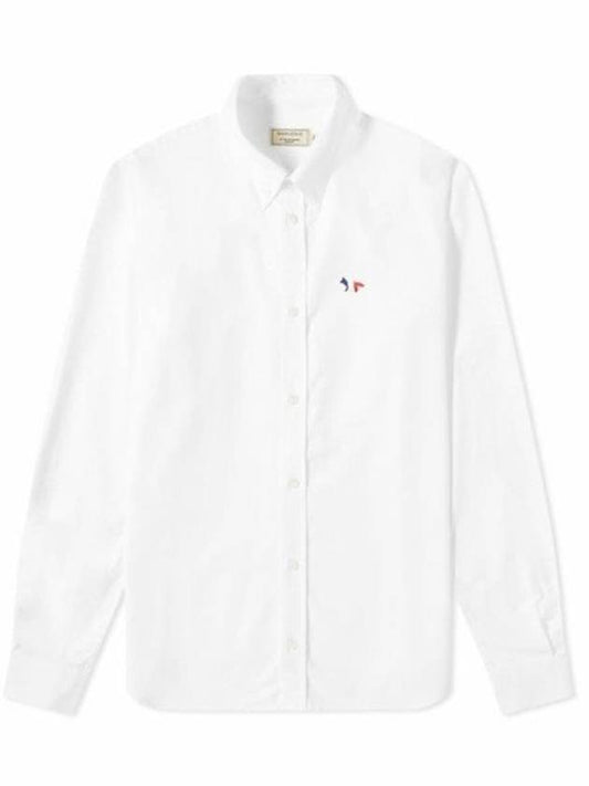 Men's Tricolor Fox Patch Cotton Long Sleeve Shirt White - MAISON KITSUNE - BALAAN 1