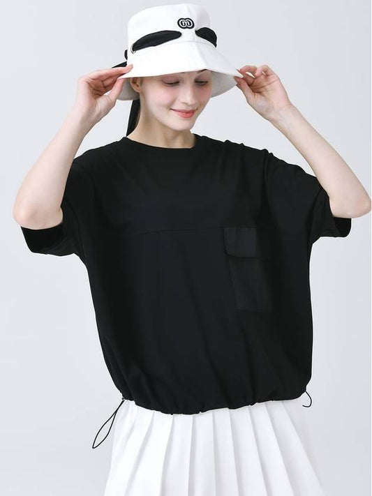 Round Pocket Decoration Loose Fit Black Short Sleeve Hem String T-shirt DO3242TS004 1 - DOYOUKNOWMC GOLF WEAR - BALAAN 2