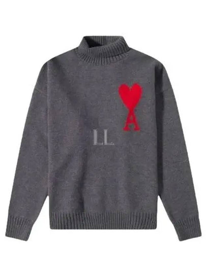 Big Heart Logo Wool Knit Turtleneck Grey - AMI - BALAAN 2