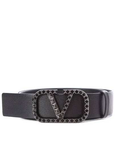 V Logo Buckle Leather Belt Black - VALENTINO - BALAAN 2