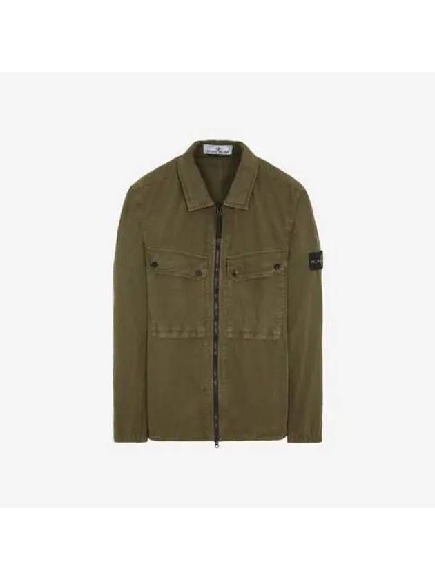 Brushed Organic Cotton Overshirt Jacket Dark Green - STONE ISLAND - BALAAN 2