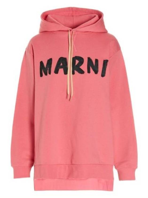 Logo Print Cotton Hooded Top Pink - MARNI - BALAAN 2