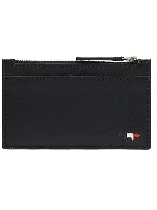 Tricolor Fox Long Zippered Card Wallet Black - MAISON KITSUNE - BALAAN.