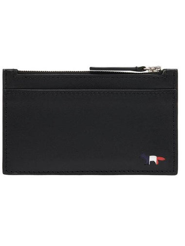 Tricolor Fox Long Zippered Leather Card Wallet Black - MAISON KITSUNE - BALAAN 1