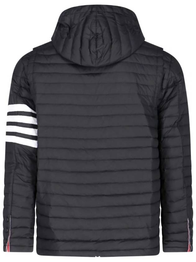 Matte Nylon 4-Bar Stripe Downfill Quilted Hoodie Padding Black - THOM BROWNE - BALAAN 4