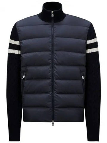 Padded Wool Zip-Up Cardigan Navy - MONCLER - BALAAN 1