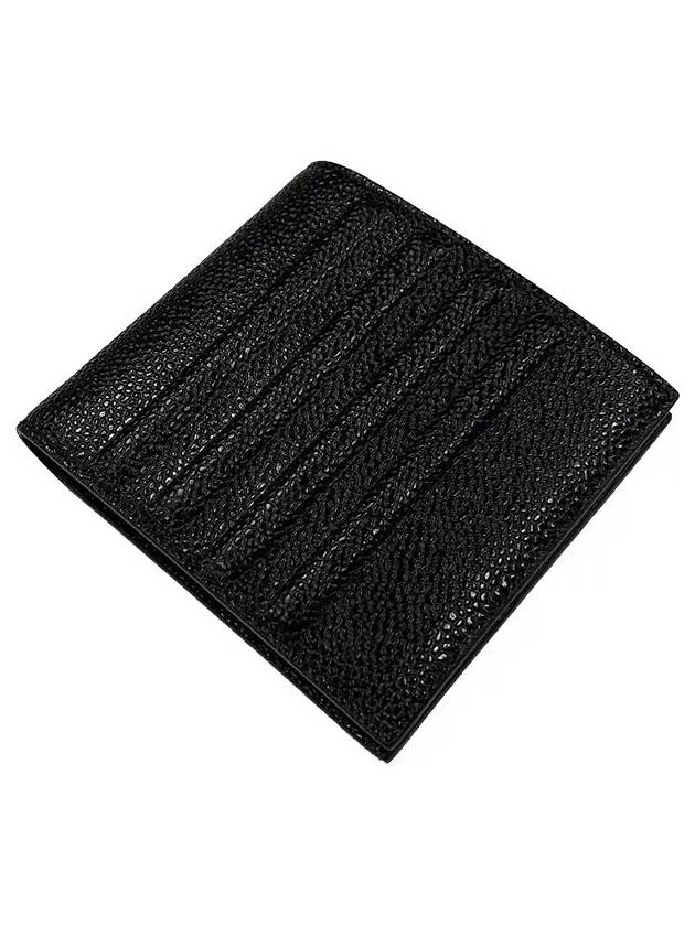 Pebble Grain Leather Debossed 4 Bar Billfold Half Wallet Black - THOM BROWNE - BALAAN 3