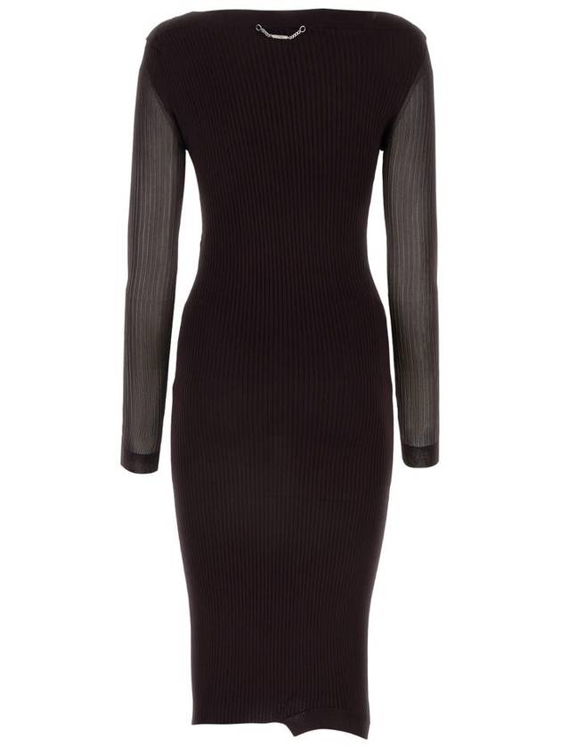 Yarn Asymmetric Neck Midi Dress Dark Purple - FENDI - BALAAN 3