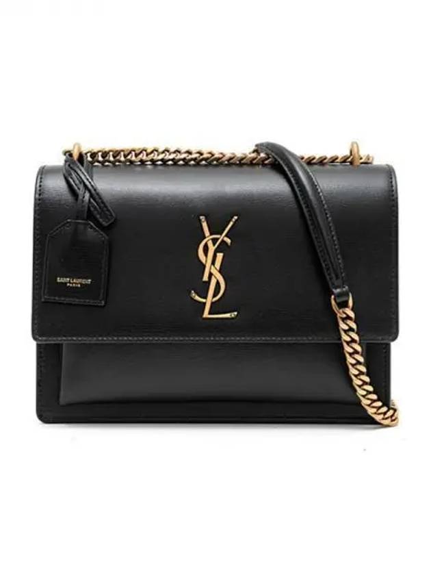 Monogram Sunset Medium Smooth Leather Cross Bag Black - SAINT LAURENT - BALAAN 2